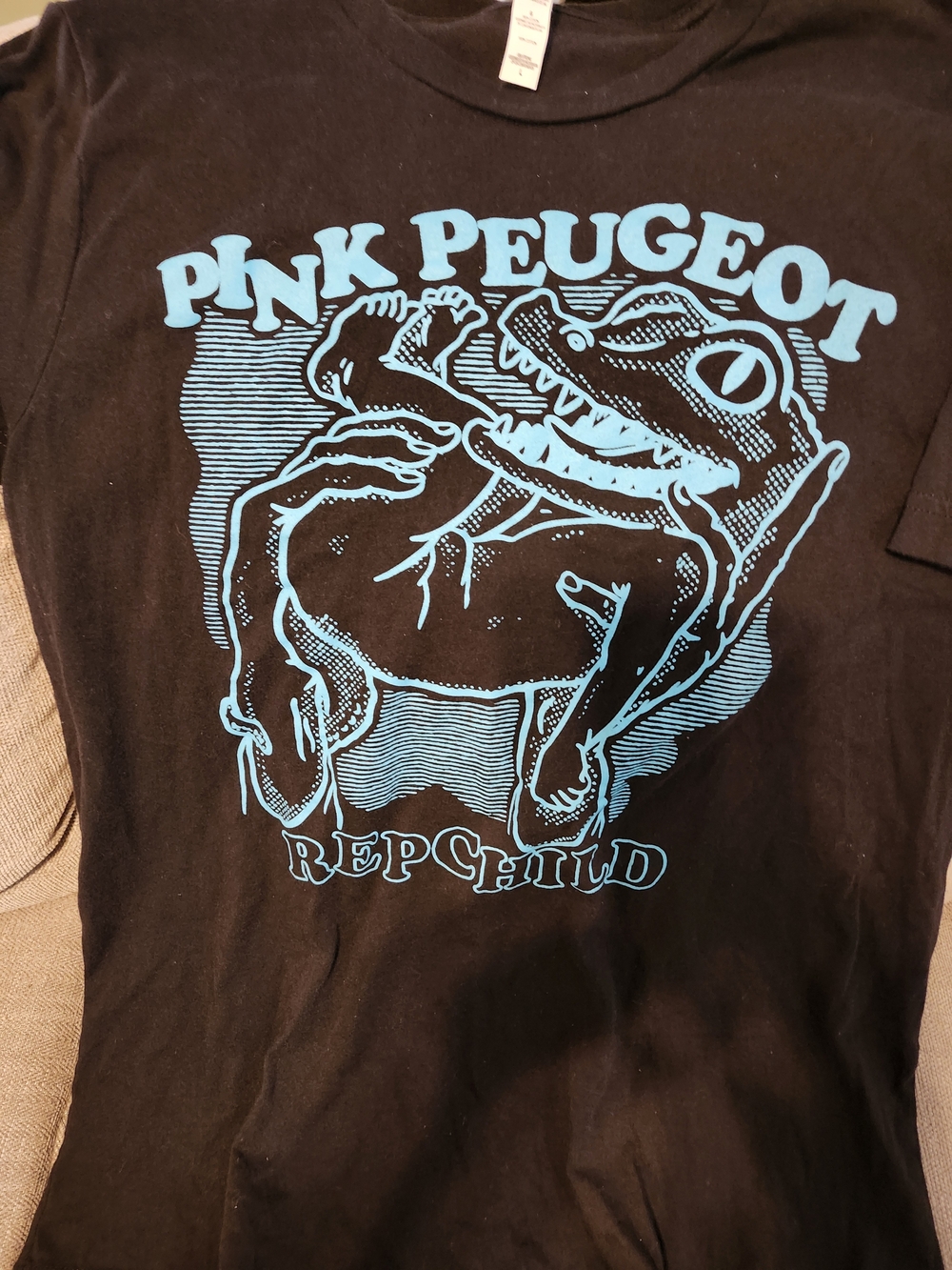 Peugeot Black T‑Shirt with Bright Blue Reptile Graphic
